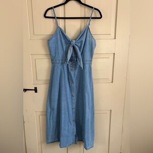 SHEIN Denim Blue Tie-Front Midi Dress